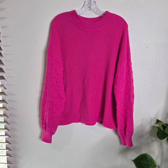 Vince Camuto Sweaters - Vince Camuto Sweater XL Pink Bobble Sleeve Mock‎ Neck Boho Eclectic Barbiecore